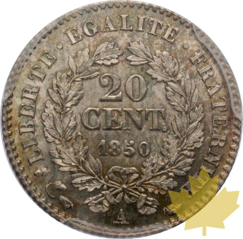 FRANCE-1850A-20 CENTIMES-Seconda Repubblica-PCGS MS64 - 20250528113742_20CENT-SecondaRepubblica-r.jpeg