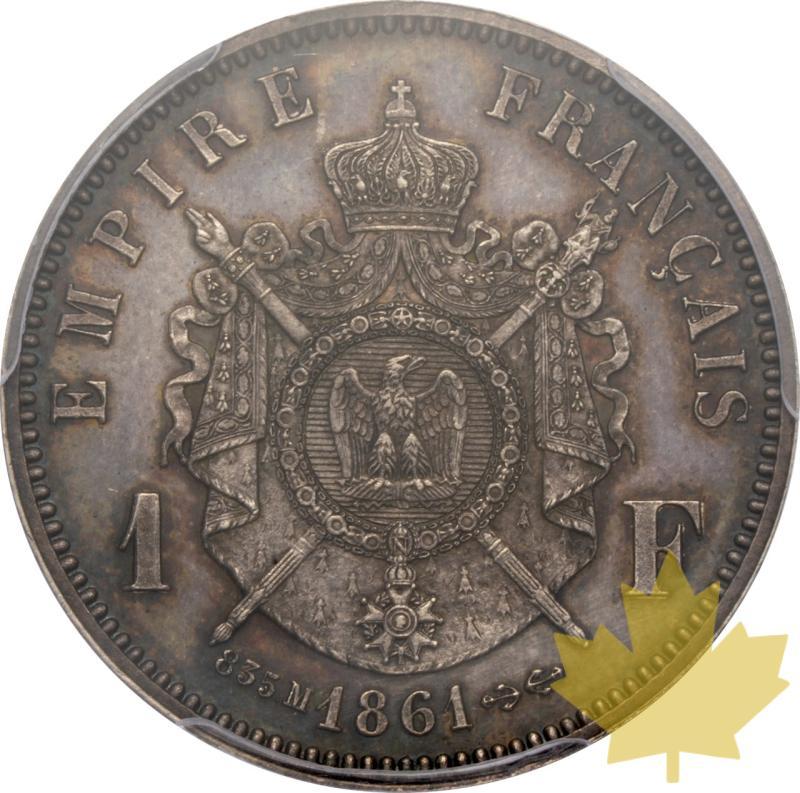FRANCE-1861-E-ESSAI 1 FRANC PROVA-NAPOLEON III-PCGS SP64+ - 20250602102031_FRANCE-1861-E-ESSAI1FRANC-r.jpeg