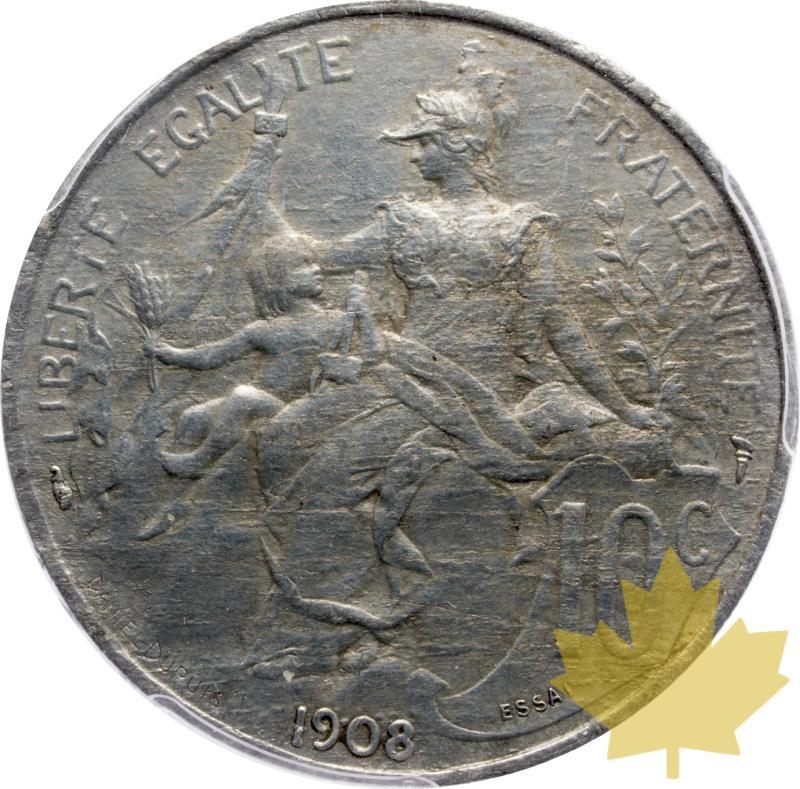 FRANCE-1908-10 centimes Daniel-Dupuis ESSAI-PCGS SP62 - 20250602133920_FRANCE-1908-10centimes-R.jpeg