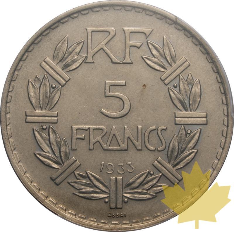 FRANCE-1933-5 FRANCS-Lavrillier-ESSAI-PCGS SP65 - 20250602134605_FRANCE-1933-5FRANCS-r.jpeg