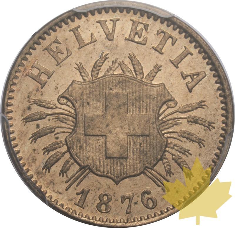 SWITZERLAND-1876 B-5 RAPPEN-Berne-PCGS MS64 - 20250603145604_SVIZZERA-1876B-5RAPPEN-a.jpeg