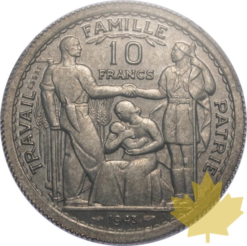 FRANCE-1943-10 FRANCS ESSAI-MARÉCHAL PÉTAIN-PCGS SP62-molto rar  - 20250605132802_FRANCE-1943-10FRANCSESSAI-r.jpeg