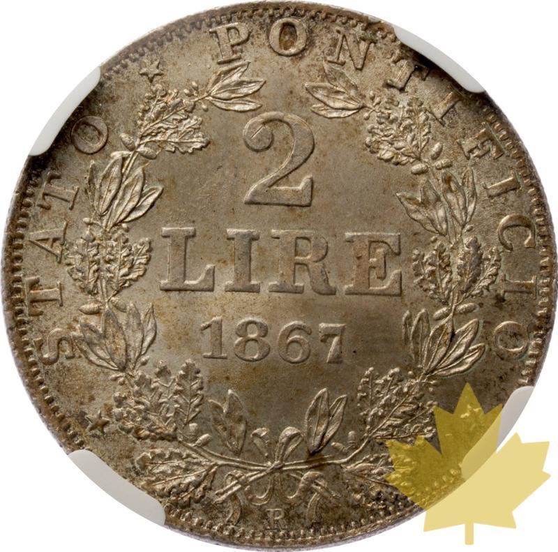 VATICAN-1867-2 LIRE-AN XXII-MS62 - 20250605144833_VATICAN-1867-2Lire-AnXXII-r.jpeg